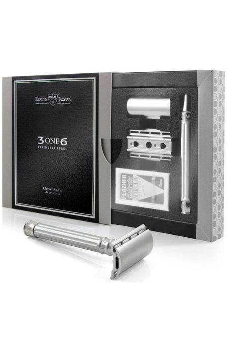 Edwin Jagger 3ONE6 double edge safety razor Silver RVS - Manandshaving - Edwin Jagger 3ONE6